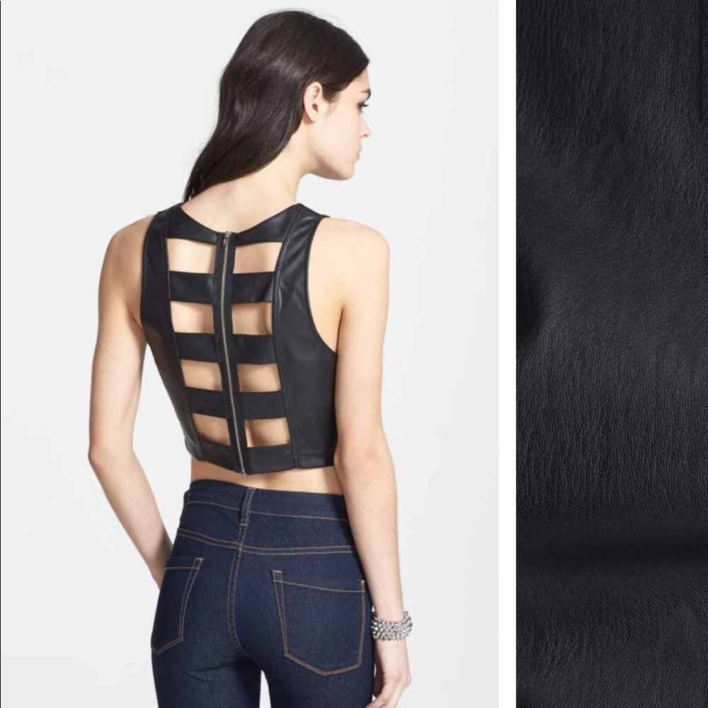 NWOT ASTR Black Leather Crop Top